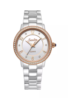 LIGE SUNKTA 白色陶瓷女士石英手錶，IP 玫瑰金不鏽鋼，鑲水晶錶圈，白色錶盤，陶瓷錶鍊