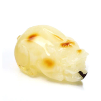 【JA-ME】天然琥珀波羅的海頂級金絞白花蜜帶焦糖色貔貅項鍊 19.3克(618/年中慶/送禮)