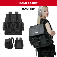 Balo da đi học nam nữ dây rút DAVIES màu đen họa tiết monogram nhiều ngăn Drawstring & Classy Backpa