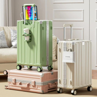 Aluminum Frame Travel suitcase on wheels multifunctional USB Suitcase Fashion woman Large capacity ABS+PC trolley luggage