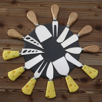 6-Piece Wooden Handle Stainless Steel Cheese Knife, Cheese Knife, Butter Knife, Pizza Knife, Cheese Fork, Butter and Cream