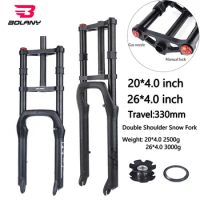 Bolany Double Shoulder Snow Front Fork 20*4.0inch / 26*4.0 inch MTB 130mm Travel Air Supension Bike E-bike