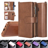 Zipper Wallet Phone Case for Samsung S24 Ultra S23 FE S22 Plus S21 S20 FE S10 S9 S8 Flip Leather Cover for Galaxy Note 20 Coque