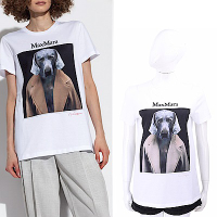 Max Mara CIPRIA 威瑪臘犬印花字母純棉白色短袖TEE T恤