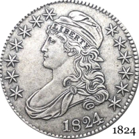 United States Of America Liberty Eagle 1824 50 Cents ½ Dollar Capped Bust Half Dollar Cupronickel Silver Plated Copy Coin