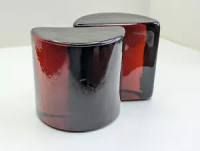 NEW LISTINGHeavy Vtg MCM Wayne Husted Blenko Dark Amber Art Glass Half Moon Gift Bookends