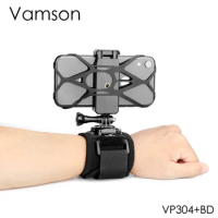 Vamson for GoPro Hero 10 9 8 7 Camera Accessories 360 Degree Rotation Arm Wristband with Phone Clip for iPhone 13 Xiaomi Samsung