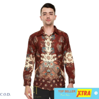 Baju Batik pandawa coklat OT Kemeja Pria Batik velvet coklat Kekinian@@ Kain Kerah Panjang Satin