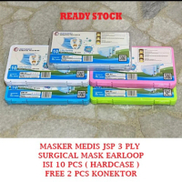 Masker medis jsp 3 ply surgical mask earloop isi 10pc free konektor