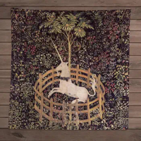 Medieval Unicorn Altar Cloth - The Unicorn In Captivity 24 x 24 inches Tarot Cloth