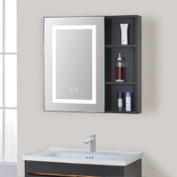 Intelligent bathroom cabinet with LED lights, mirror cabinet, solid wood storage, mirror and defogging storage rack