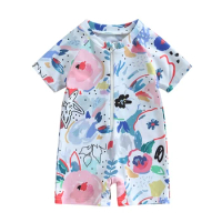 Toddler Baby Boy Rash Guard Swimsuit Short Sleeve Zip up Sun Protection Watercolour Print Rashguard Beach Swimwear