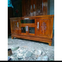 Bufet tv vcd kaca minimalis full jati ukuran 160x45x85