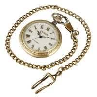 Fashion Men Women Quartz Pocket Watch Bronze Retro Roman Numerals Display Quartz Fob Watch Quartz Shell Dial Fob Watch