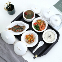 產婦專用月子陶瓷餐具套裝碗盤帶蓋環保衛生月子餐 一人份燉湯盅