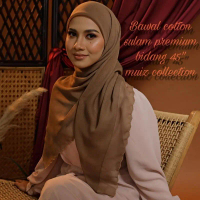 A15 Bawal cotton sulam premium Bidang 45 Sulam/Sulum/Selum Scallop Square trend  tudung  rania tudun