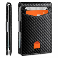 Rfid Carbon Fiber Leather Bifold Wallet Mens Purse Billfold Money Clip Male Clamp Slim Thin Card Holder Wallet Money Bag Purse