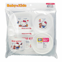 小禮堂 Hello Kitty 日製兒童塑膠五件式餐具組《白.藍衣》環保餐具.兒童餐具