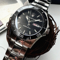 【MASERATI 瑪莎拉蒂】MASERATI手錶型號R8823100002(黑色錶面黑錶殼銀色精鋼錶帶款)