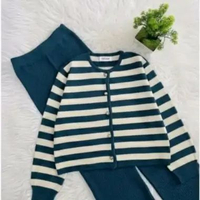 Oneset setelan rajut Ziggy bahan tebal cardigan atasan wanita. denim