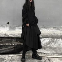 Japanese Samurai Pants Fashion New Harajuku Style Gothic Dark Black Irregular Loose Pants Fashion Unisex Wide Leg Pant 2022