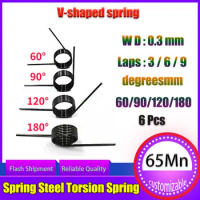 6Pcs Wire Diameter 0.3mm Angle 180/120/90/60 Degree Torsion Spring V-shaped Spring Single Button Coil Spring Feeder Springs