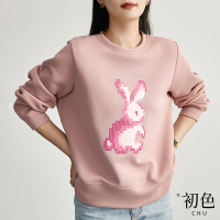初色 圓領立體兔子T恤大學T長袖上衣女上衣-共3色-31936(M-2XL可選)