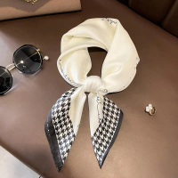 Silk Veil Small Square Veil for Women Spring and Autumn Thin Houndstooth Fashion Neck Veil Korean Ve