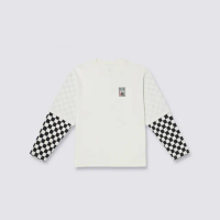 【VANS 官方旗艦】Logo Checker 男女款米白色假兩件長袖T恤