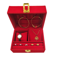 黃金首飾盒紅絨四多件套盒手提盒珠寶首飾禮品盒結婚慶嫁妝新娘