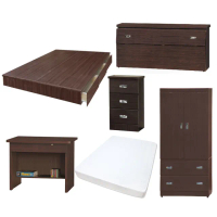 【顛覆設計】房間六件組 床頭箱+抽屜床+獨立筒+床頭櫃+衣櫥+書桌(雙人5尺)