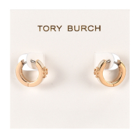 TORY BURCH KIRA 浮雕T LOGO琺瑯圈形穿式耳環-象牙白/金