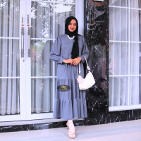 Grosirhijabku Gamis Muslim Ladycrush Premium / Gamis Wanita Full Kancing Sampai Bawah / Midi Dress L