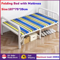 【SG Local stock】Rollaway Bed, Folding Bed with Mattress and Sturdy Metal Frame - 187*75*39cm