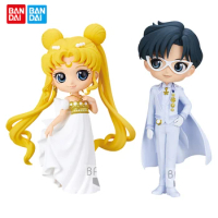 Bandai Sailor Moon Model Qposket Toys Wedding dress version Sailor Moon Moon Anime Action Figures Model Assembly Toy Girls Gift