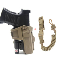 Tactical Movable Holster for Glock 19 Pistol Holster with Spring Lanyard, Movable Holster with Flashlight/Laser Mounted