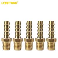 LTWFITTING Brass Fitting Coupler 1/4-Inch Hose Barb x 1/8-Inch Male NPT Fuel Gas Water(Pack of 5)