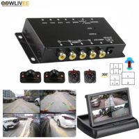 OOWLIVEE 360 Around View Split Parking Assistance For Cars Camera 4 Channels Box Monitor Vehicle IR Left Right Front Camera Rear