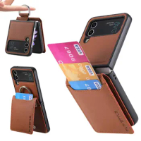 Leather Portable Ring Holder Wallet Case for Samsung Galaxy Z Flip 4 5G Flip5 Flip4 Flip3 Flip 3 5 Zflip4 Card Slot Phone Bag