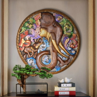泰國雕刻工藝品東陽實木雕壁掛大象柚木雕花板客廳玄關背景墻掛件