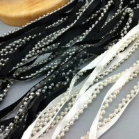 2 yard 1.5cm 0.59" wide black/ivory beads tapes lace trim ribbon ML108P766