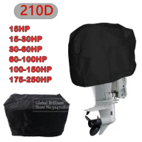 Half Outboard Motor Engine Boat Cover Black 210D Oxford Waterproof Anti-scratch Heavy Duty Outboard Engine Protector 15-250HP
