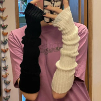 1 Pair Fashion Gloves Women Warm Long Gothic Lolita DIY Knitting Glove Stretch Fingerlings Mittens Solid Classic Black Guard Arm