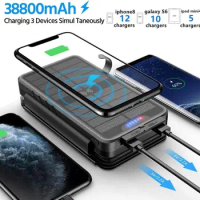 Wireless Charger Solar Power Bank 38800 mAh Portable Charger Spare Battery for iPhone 15 14 Xiaomi 14 Samsung Solar Powerbank