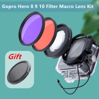 16X Macro Lens Diving Red Purple Filter Adapter Ring Cap For Gopro Hero 11 10 9 8 Black Original Waterproof Case Hero10 Hero11
