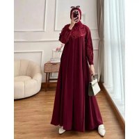 gamis terbaru 2024 brukat mewah kekinian remaja ibu-ibu kondangan kombinasi lebaran