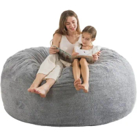 Single Sofa Couch 5 Ft Sherpa Bean Bag Chair: 5' Giant Memory Foam Bean Bag Chairs for Adults/Teens With Filling Heather Gray