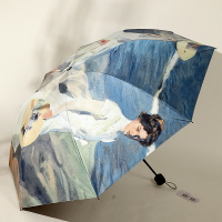 百盛洋傘歐式復古風油畫反向晴雨傘防雨夏天黑膠向日葵三折遮陽傘