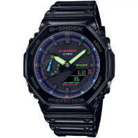 【CASIO 卡西歐】G-SHOCK 虛擬光譜防護構造雙顯手錶 畢業 禮物(GA-2100RGB-1A)