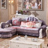 Custom-Made King Size Purple Colors Fabric Upholstery&amp;Wooden Finish Soft Sofa Set Furniture For Living Room
